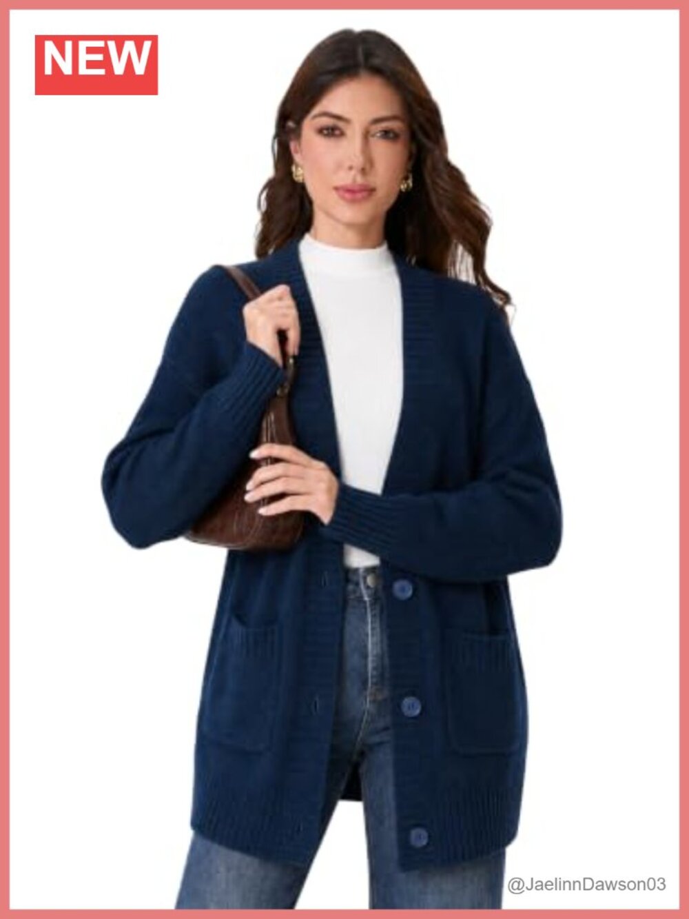 Womens Open Front Button Up Knit Cardigan Sweater with Pockets